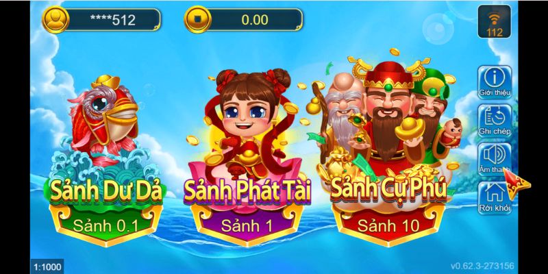 Các sảnh chơi trong game Tam Tiên Bắn Cá